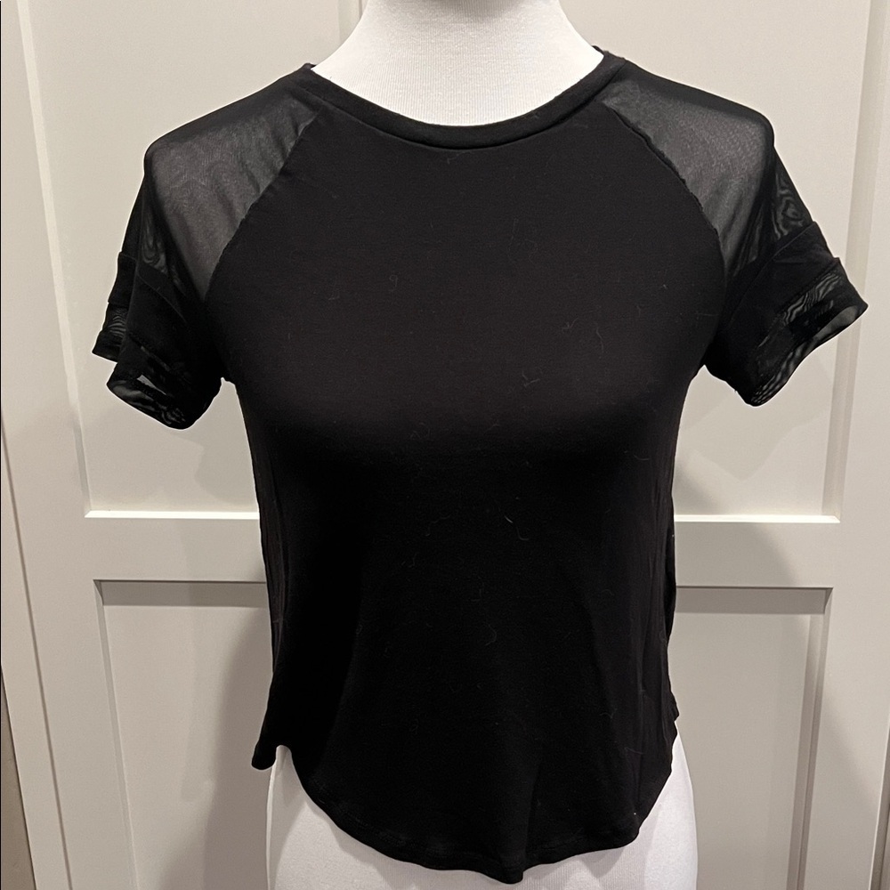 H&M Black Sheer Sleeve Women's Tee Size S